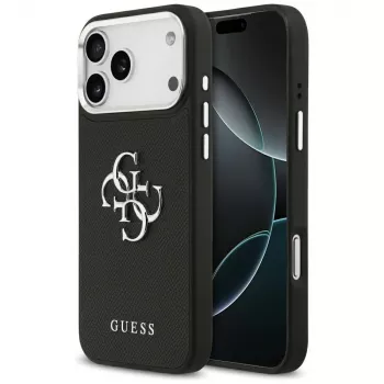 Guess Grained Big 4G Classic Logo Dėklas iPhone 17 Pro Max - Juodas