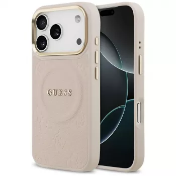 Guess Peony Hot Stamp MagSafe Dėklas, iPhone 17 Pro, Rožinis