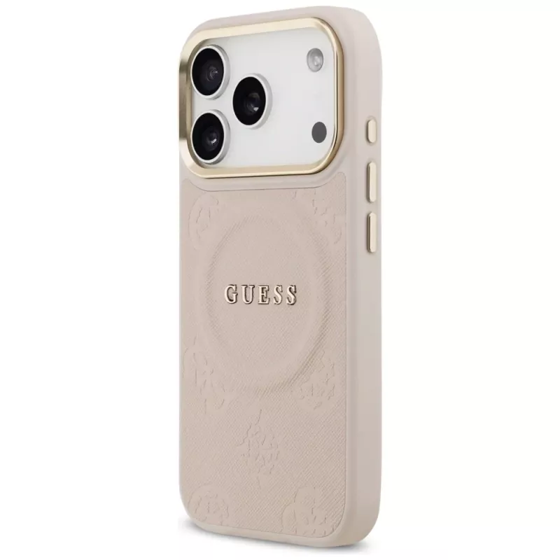 Guess Peony Hot Stamp MagSafe Dėklas, iPhone 17 Pro, Rožinis