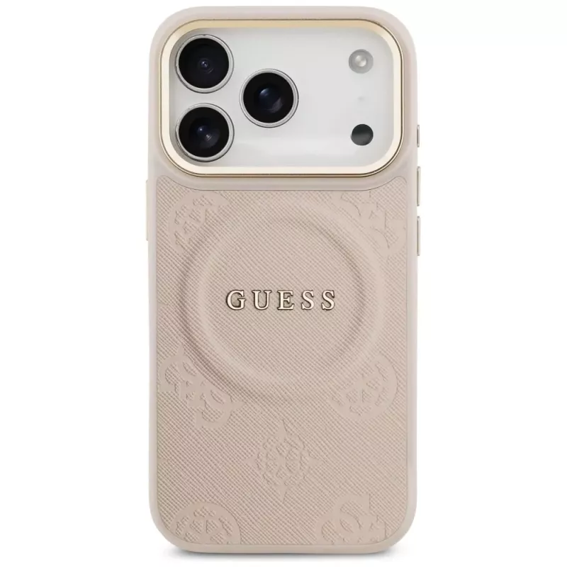 Guess Peony Hot Stamp MagSafe Dėklas, iPhone 17 Pro, Rožinis