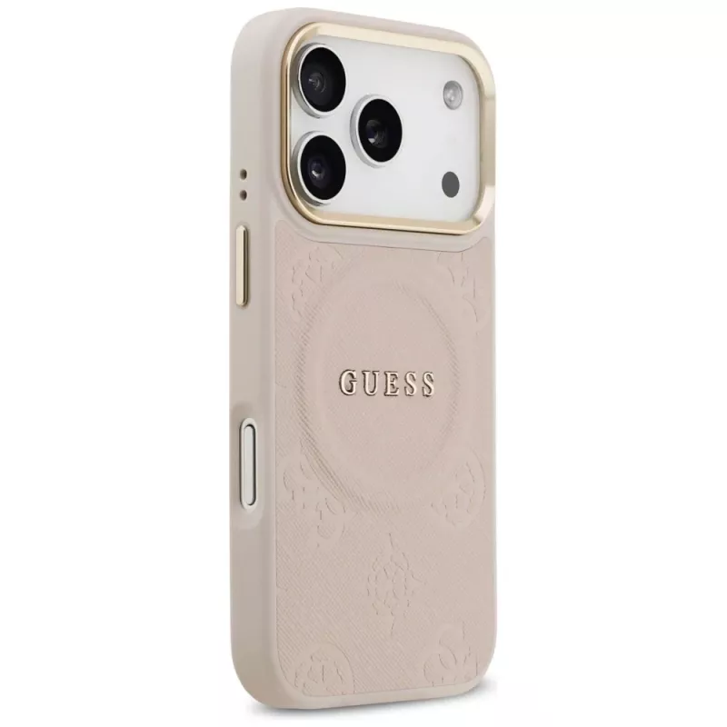 Guess Peony Hot Stamp MagSafe Dėklas, iPhone 17 Pro, Rožinis