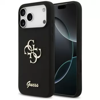 Guess Silicone Big 4G Script Dėklas, skirtas iPhone 17 Pro Max, Juodas