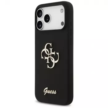 Guess Silicone Big 4G Script Dėklas, skirtas iPhone 17 Pro Max, Juodas