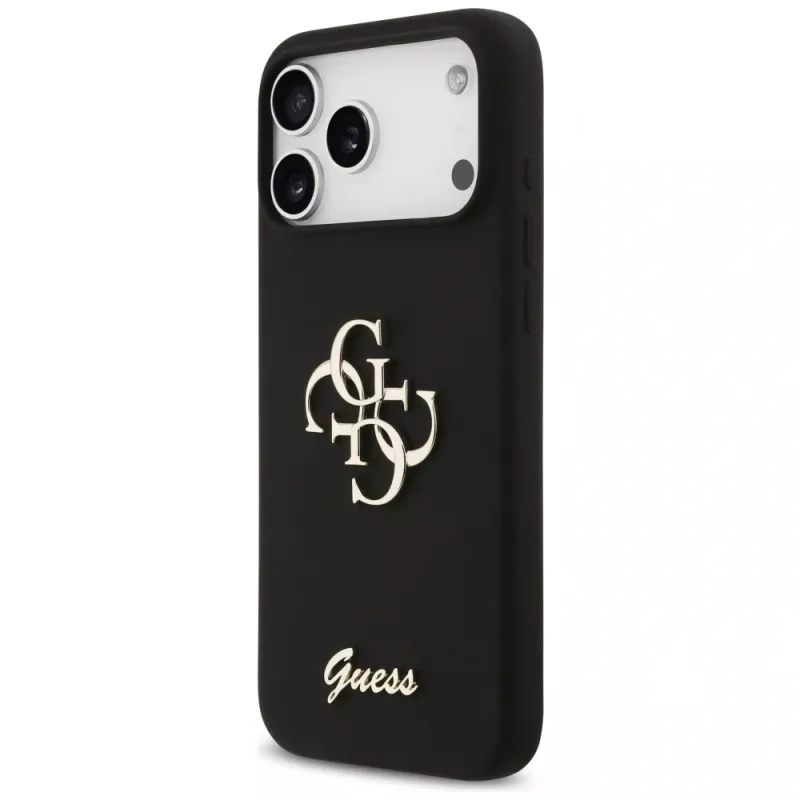 Guess Silicone Big 4G Script Dėklas, skirtas iPhone 17 Pro Max, Juodas
