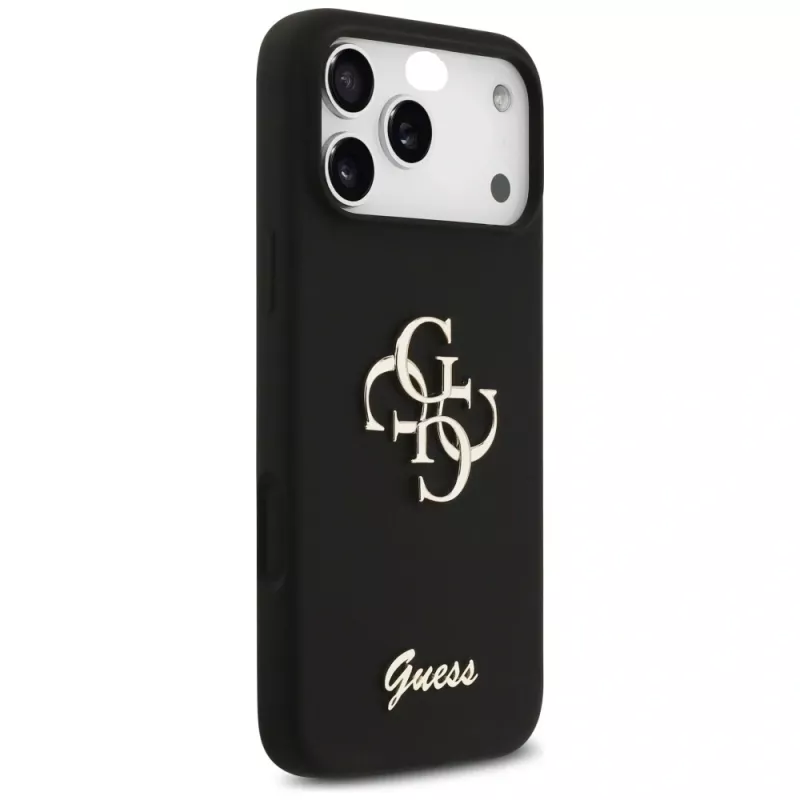 Guess Silicone Big 4G Script Dėklas, skirtas iPhone 17 Pro Max, Juodas