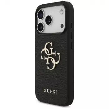 Guess Grained Big 4G & Classic Logo apsauginis dėklas, skirtas Apple iPhone 17 Pro, juodas