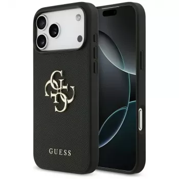 Guess Grained Big 4G & Classic Logo Dangtelis iPhone 17 Pro Max, Juodas