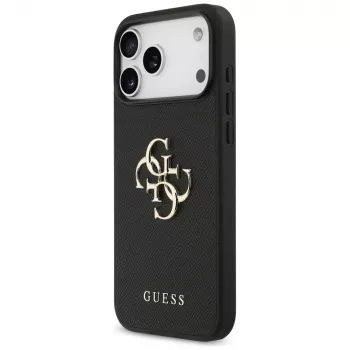 Guess Grained Big 4G & Classic Logo Dangtelis iPhone 17 Pro Max, Juodas