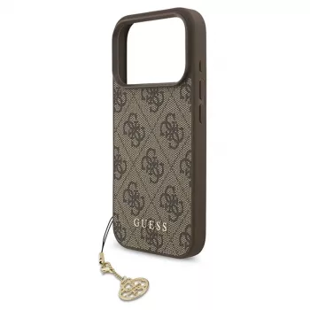 Guess 4G Charms Collection MagSafe Dėklas, skirtas iPhone 17 Pro (Ruda)