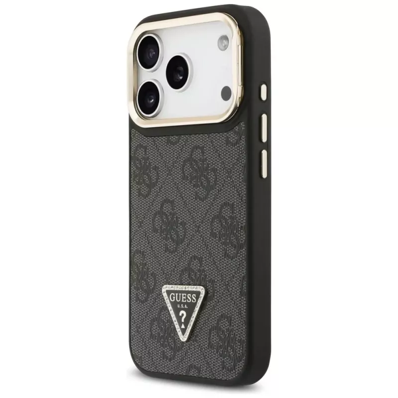 Guess 4G PU Triangle Logo & Stand Camera Magsafe Case for iPhone 17 Pro Black
