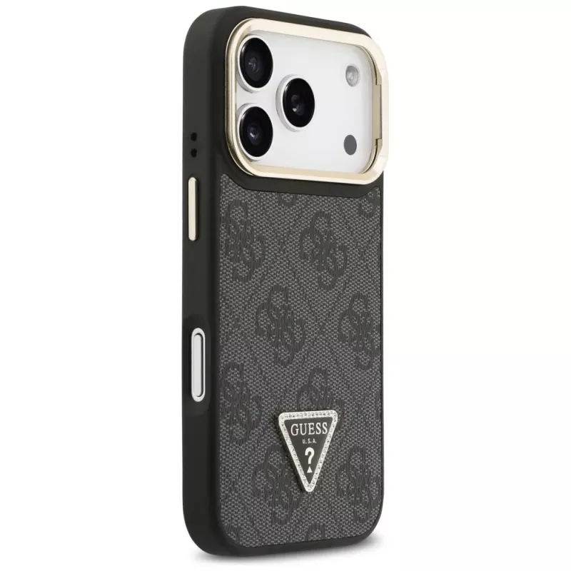 Guess 4G PU Triangle Logo & Stand Camera Magsafe Case for iPhone 17 Pro Black