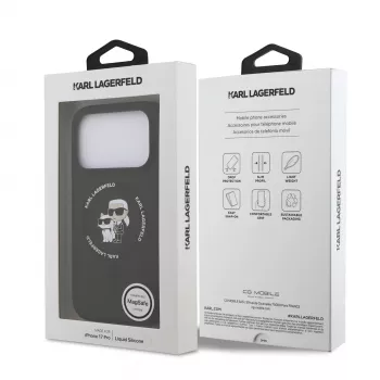 KARL LAGERFELD Silikoninis Karl & Choupette žiedo laikiklio MagSafe dėklas, skirtas Apple iPhone 17 Pro, juodas