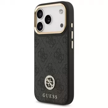 Guess 4G Strass Logo & Big Strap Metal Buttons MagSafe Case for iPhone 17 Pro Black