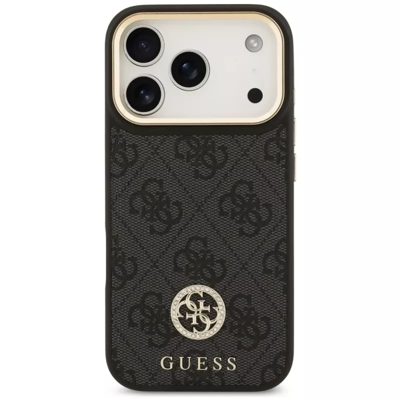 Guess 4G Strass Logo & Big Strap Metal Buttons MagSafe Case for iPhone 17 Pro Black