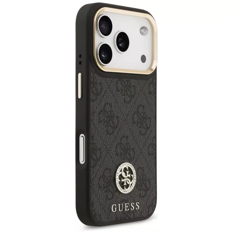 Guess 4G Strass Logo & Big Strap Metal Buttons MagSafe Case for iPhone 17 Pro Black