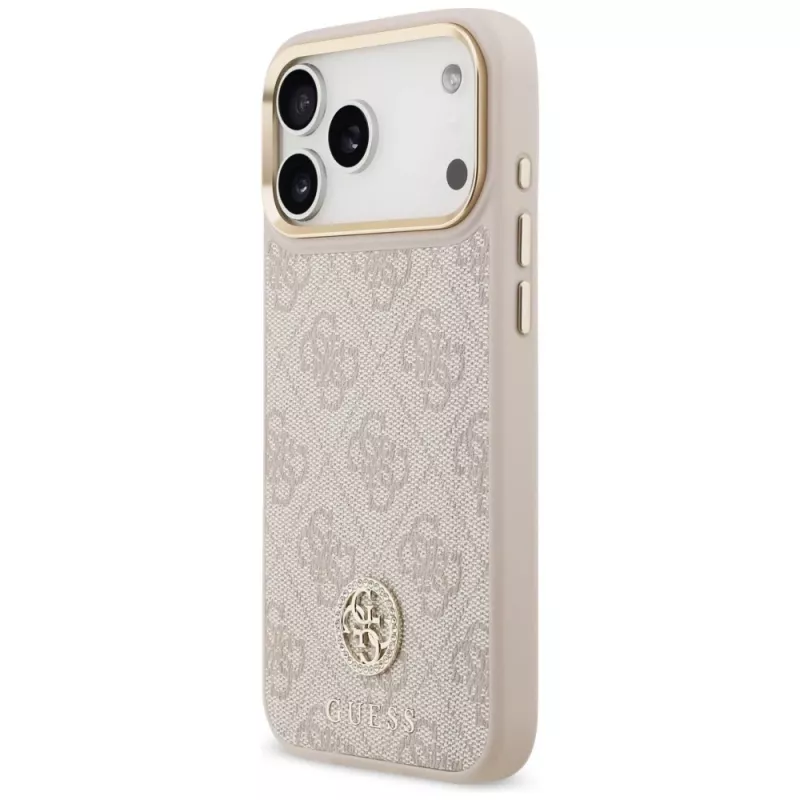 Guess 4G Strass Logo & Big Strap Metal Buttons MagSafe Case for Apple iPhone 17 Pro Max Pink