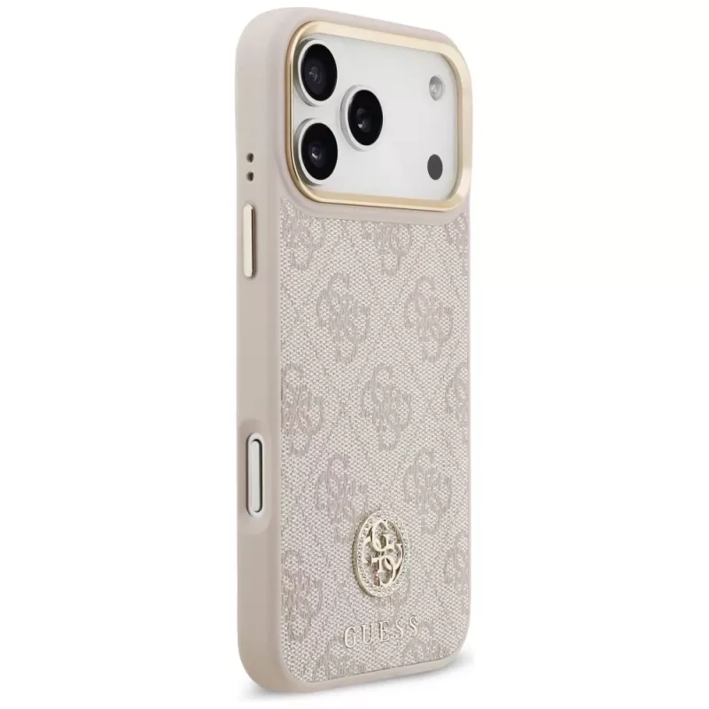 Guess 4G Strass Logo & Big Strap Metal Buttons MagSafe Case for Apple iPhone 17 Pro Max Pink