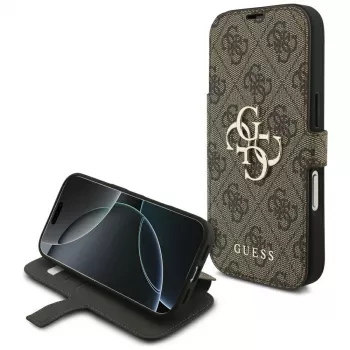 Guess Book 4G Metal Logo Dėklas, skirtas Apple iPhone 17 Pro, Ruda