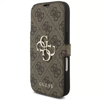 Guess Book 4G Metal Logo Dėklas, skirtas Apple iPhone 17 Pro, Ruda