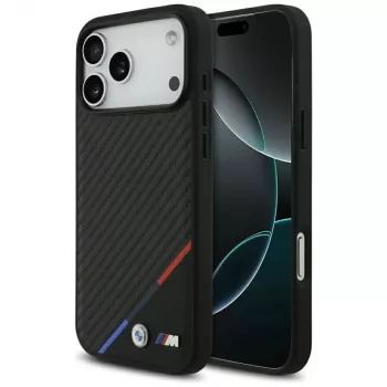 BMW M Carbon Tricolor Line MagSafe dėklas, skirtas iPhone 17 Pro Max, juodas