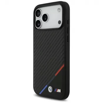 BMW M Carbon Tricolor Line MagSafe dėklas, skirtas iPhone 17 Pro Max, juodas