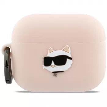 KARL LAGERFELD Silicone Case for AirPods Pro 1st/2nd Gen with 3D Choupette Head - Pink
