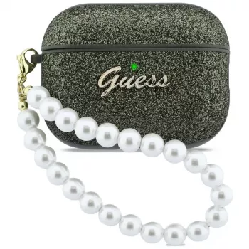 Guess Glitter Pearl Strap Dėklas, skirtas AirPods Pro 1 ir 2 kartai - Chaki