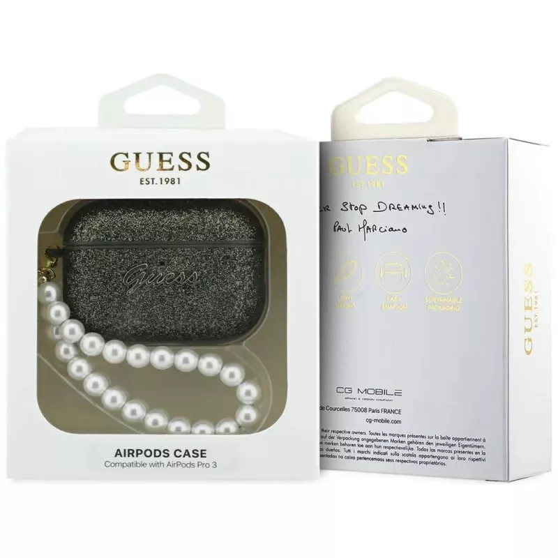 Guess Glitter Pearl Strap dėklas AirPods Pro 3, khaki