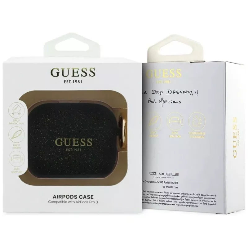 Guess silikoninis blizgaus žiedo dėklas AirPods Pro 3, juodas