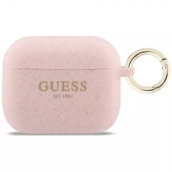 Guess Silicone Glitter Ring Case for AirPods Pro 1st & 2nd Gen - Rožinė