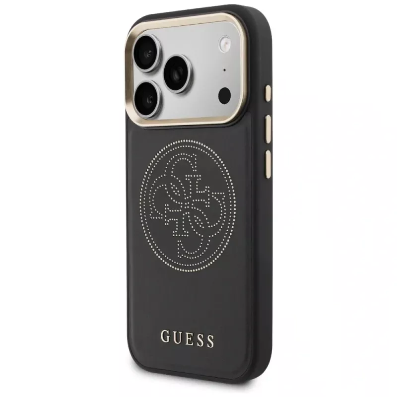 Guess Perforated 4G MagSafe Dėklas, skirtas iPhone 17 Pro Max, Juodas