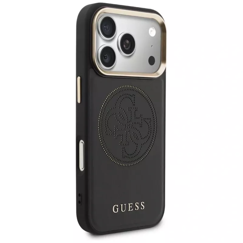 Guess Perforated 4G MagSafe Dėklas, skirtas iPhone 17 Pro Max, Juodas