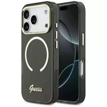 Guess IML Script Metal Dėklas su MagSafe, skirtas Apple iPhone 17 Pro, juodas