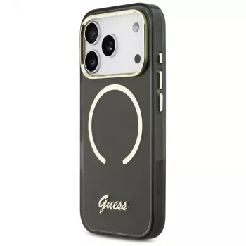 Guess IML Script Metal Dėklas su MagSafe, skirtas Apple iPhone 17 Pro, juodas