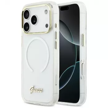 Guess IML Gradient Script Metal MagSafe Dėklas Apple iPhone 17 Pro, Baltas