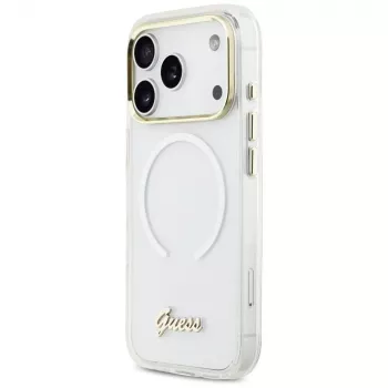 Guess IML Gradient Script Metal MagSafe Dėklas Apple iPhone 17 Pro, Baltas