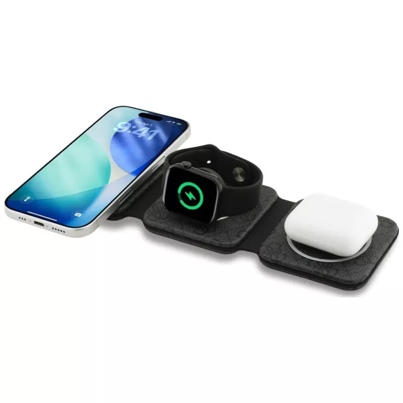 Guess 4G Wireless Charger - MagSafe 3-in-1 Inductive Charging Station for iPhone, AirPods and Apple Watch 15W (Black)