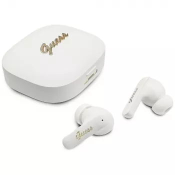 Guess Script Metal Logo True Wireless Stereo Earbuds White