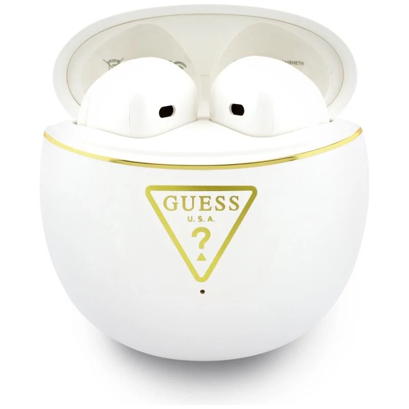 Guess Gold Line Triangle - Bluetooth TWS ausinės su įkrovimo dėklu (balta)
