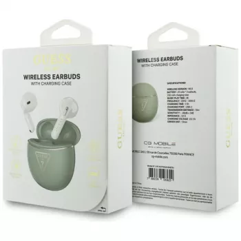 Guess Gold Line Triangle TWS Bluetooth Earbuds su įkrovimo dėklu (Chaki)