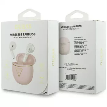 Guess Gold Line Triangle True Wireless Stereo Bluetooth Earbuds su įkrovimo dėklu (rožinė)