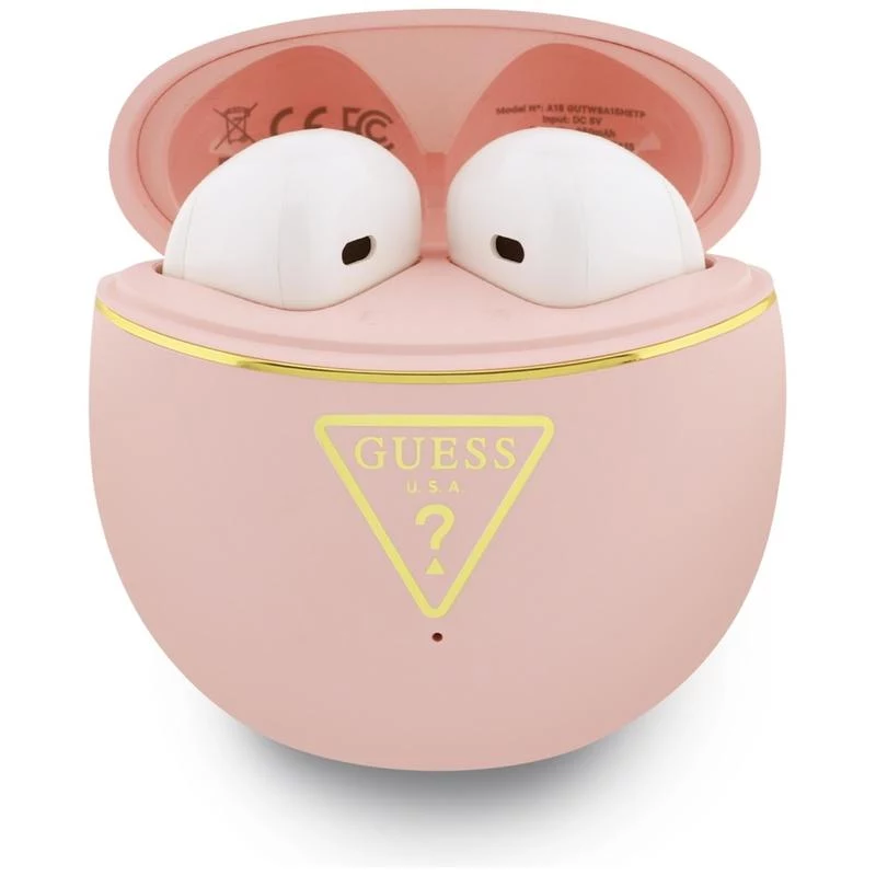 Guess Gold Line Triangle True Wireless Stereo Bluetooth Earbuds su įkrovimo dėklu (rožinė)