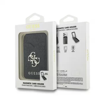 Guess 4G Stand & Mirror Magsafe Phone Wallet Case, skirtas Apple iPhone 15 Pro Max, juoda