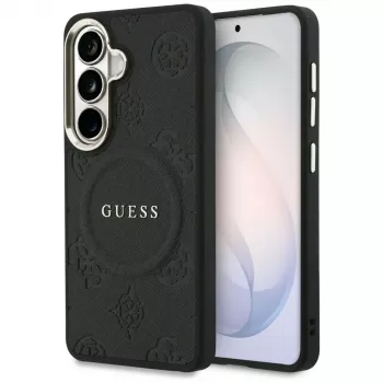 Guess Saffiano Peony Embossed Ring MagSafe Case for Samsung Galaxy S26 Black