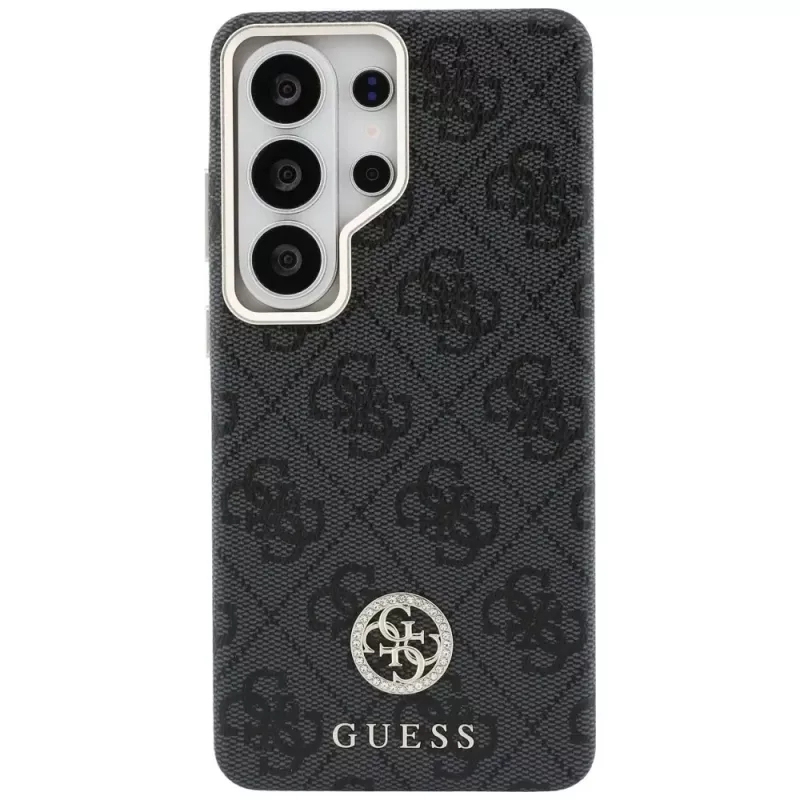 Guess 4G Rhinestone Round Logo MagSafe Dėklas Samsung Galaxy S26 Ultra (Juodas)