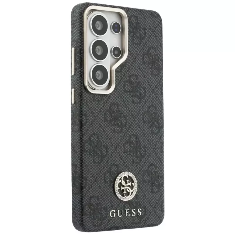 Guess 4G Rhinestone Round Logo MagSafe Dėklas Samsung Galaxy S26 Ultra (Juodas)