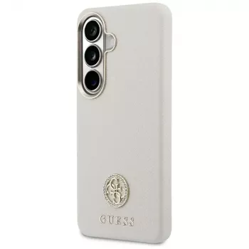 Guess Rhinestone Round Logo MagSafe Dėklas Samsung Galaxy S26 Smėlio Spalvos