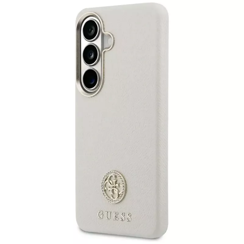 Guess Rhinestone Round Logo MagSafe Dėklas Samsung Galaxy S26 Smėlio Spalvos
