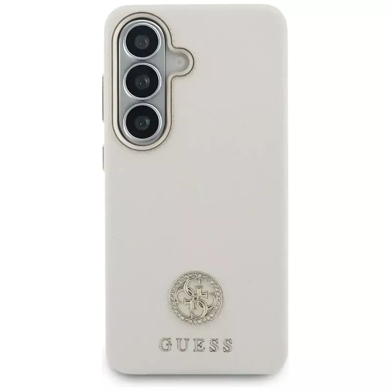 Guess Rhinestone Round Logo MagSafe Dėklas Samsung Galaxy S26 Smėlio Spalvos