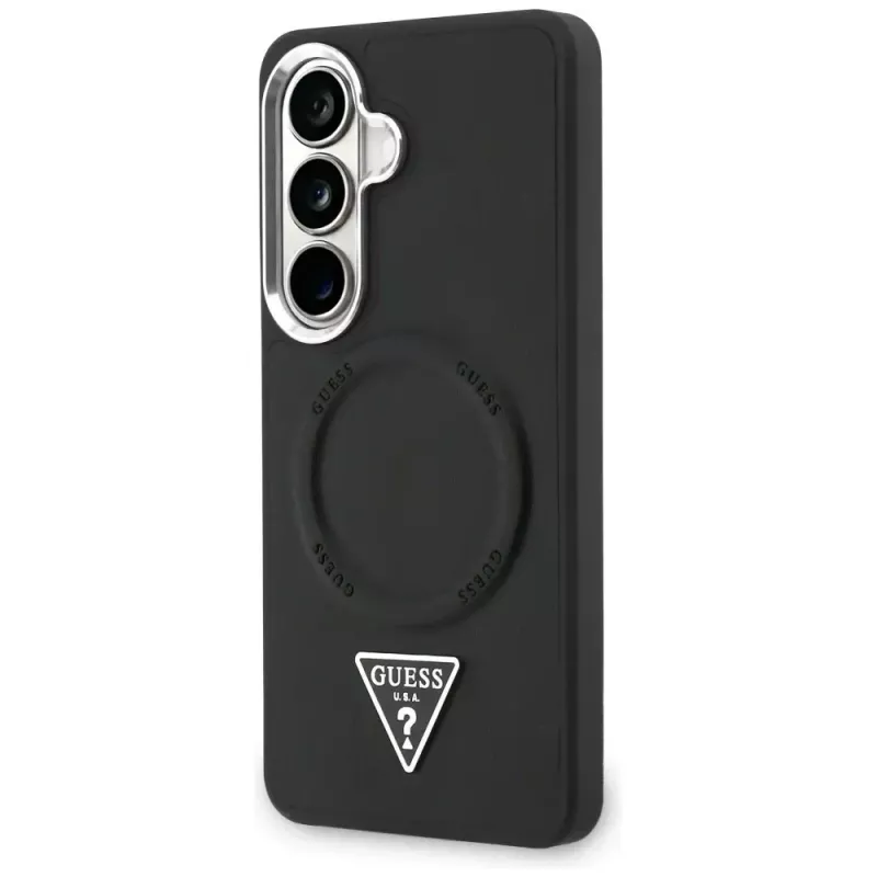 Guess Embossed Ring Triangle Logo MagSafe Dėklas Samsung Galaxy S26 Juodas